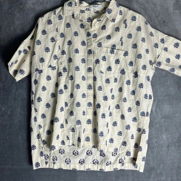 Madewell Academia Button Up Floral Weave Shirt Oversized Collared Womens XXS - Picture 1 of 6